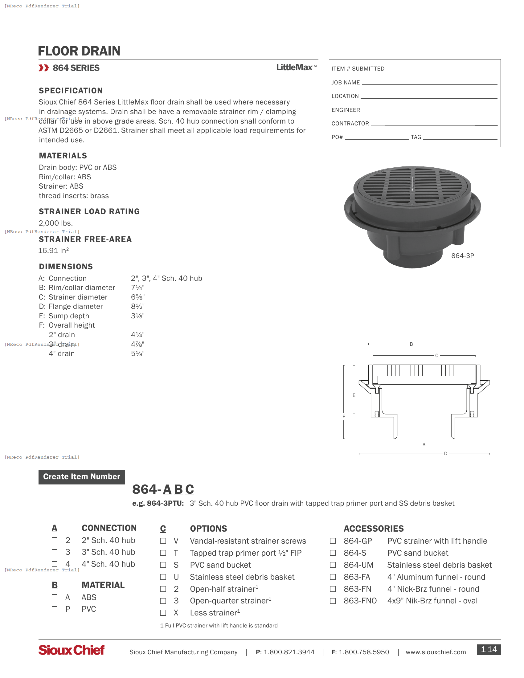864 SERIES - LITTLEMAX FLOOR DRAIN - SPEC SHEET.PDF Specification Document